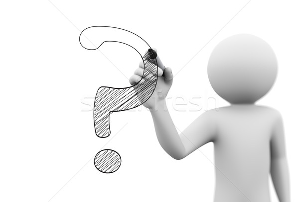 3d person drawing question mark symbol on transparent screen Stock photo © nasirkhan