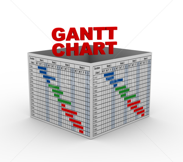 Stock photo: 3d gantt progress chart box