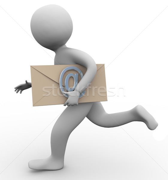 3d man e-mail envelop lopen hand Stockfoto © nasirkhan