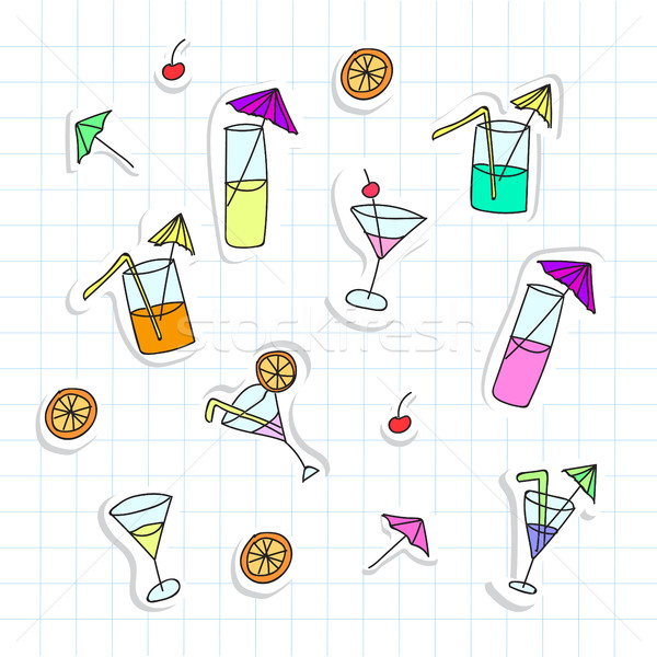 Ingesteld cocktails doodle stijl strand wijn Stockfoto © Natali_Brill