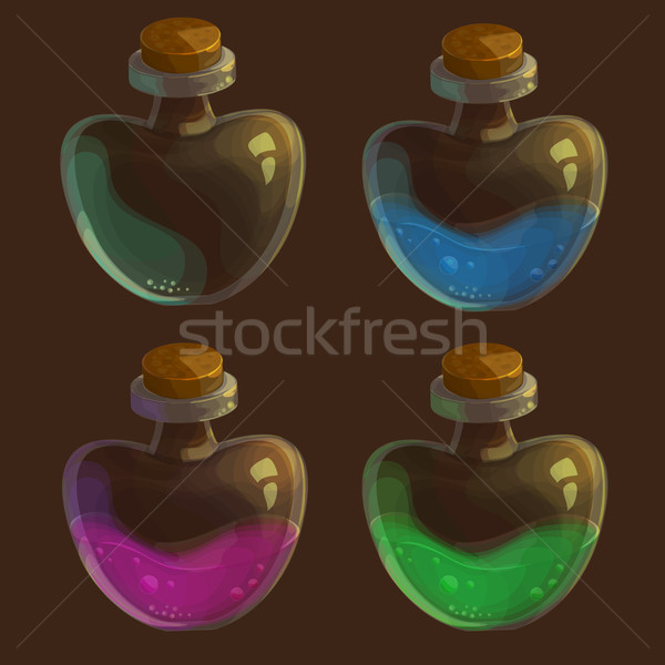 ストックフォト: ベクトル · セット · 4 · ボトル · 毒 · 異なる