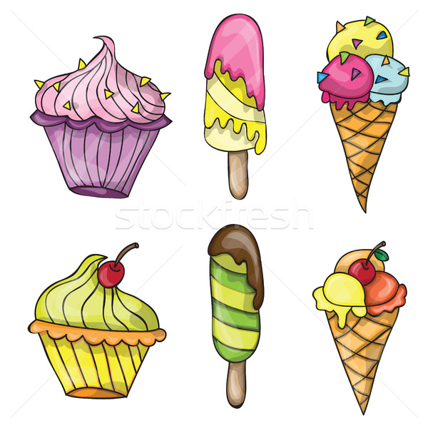 Set colorat gustos desen animat îngheţată vector Imagine de stoc © Natali_Brill