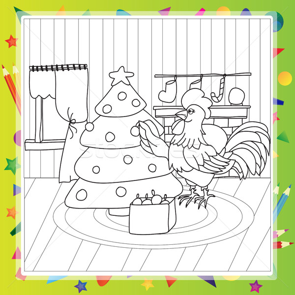 [[stock_photo]]: Vecteur · coq · nouvelle · année · livre · de · coloriage · fête