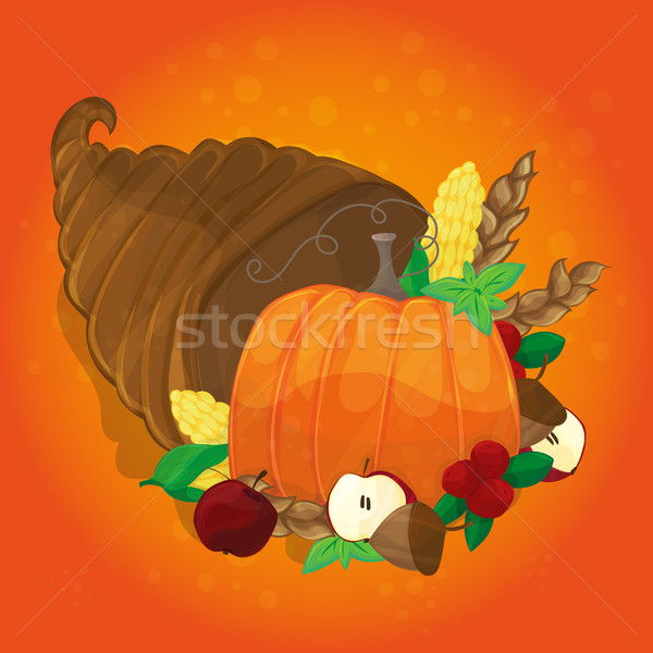 Stock photo: thanksgiving card with decorative pumpkin. colorful design