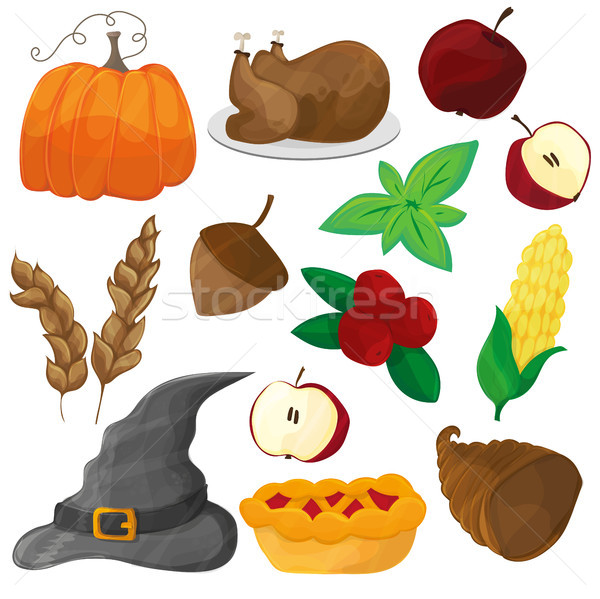 Happy Thanksgiving and halloween cartoon character and objects Stock photo © Natali_Brill