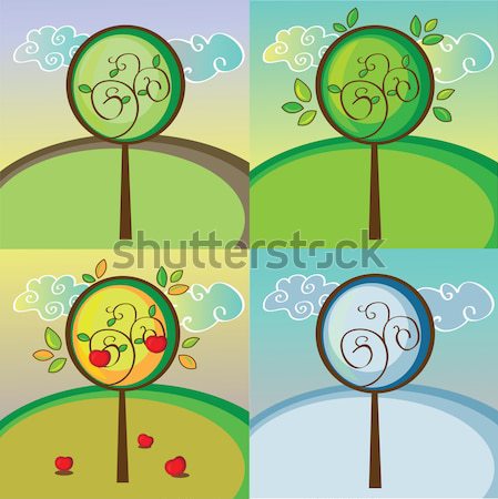 Frühling Baum grüne Blätter Vektor Karte Design Stock foto © Natali_Brill