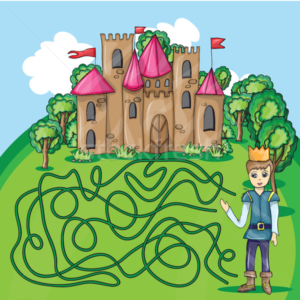 Stock photo: Maze game - hehp princ find the way to his castle