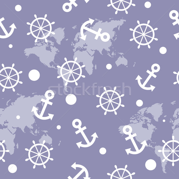 Seamless nautical pattern with white anchors and ship wheels Stock photo © Natali_Brill