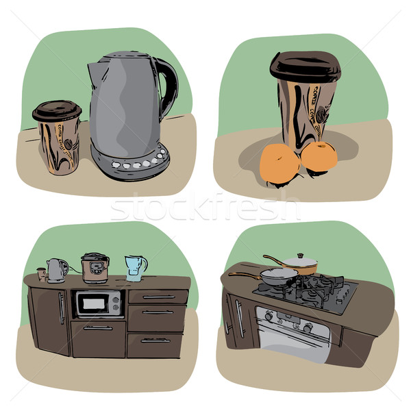 Cuisine icône quatre dessinés à la main illustration maison Photo stock © Natali_Brill