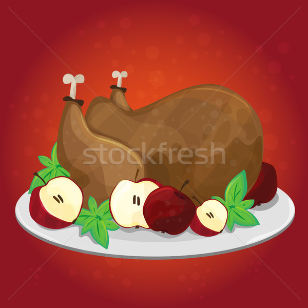 Thanksgiving day. Greeting card with turkey, apples - Vector cartoon Stock photo © Natali_Brill