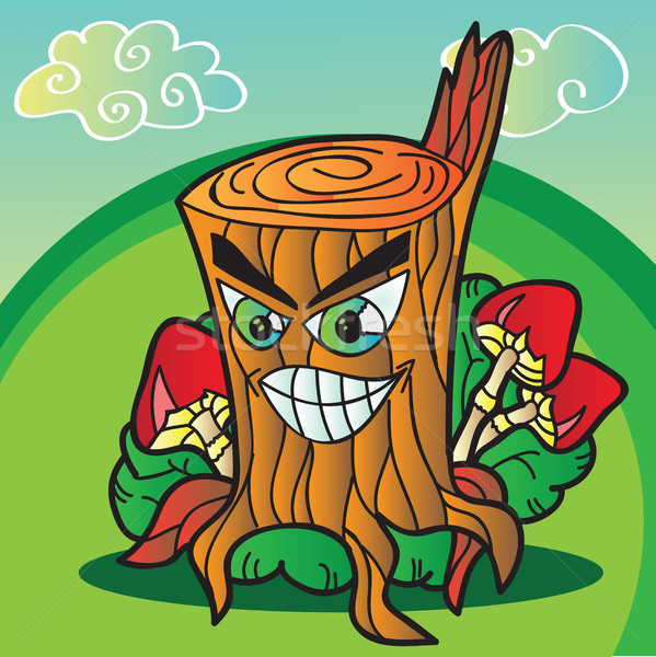 illustration of  mushrooms with funny tree stump  Stock photo © Natali_Brill