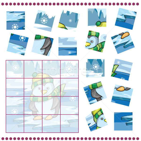 Jigsaw Puzzle game for Children with penguin on ice background Stock photo © Natali_Brill