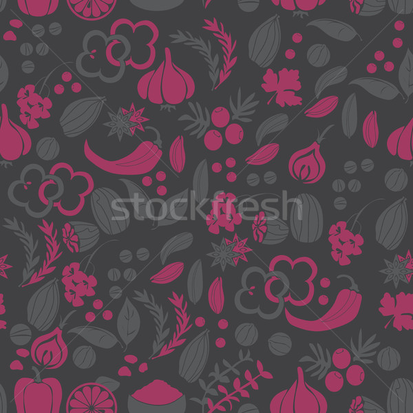 Pattern with hand drawn spices and herbs. Medicinal, cosmetic, culinary plants Stock photo © Natali_Brill