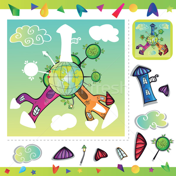 Cartoon city - puzzle Stock photo © Natali_Brill