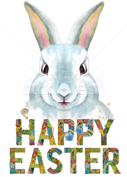 [[stock_photo]]: Couleur · pour · aquarelle · illustration · blanche · lapin · mots · joyeuses · pâques