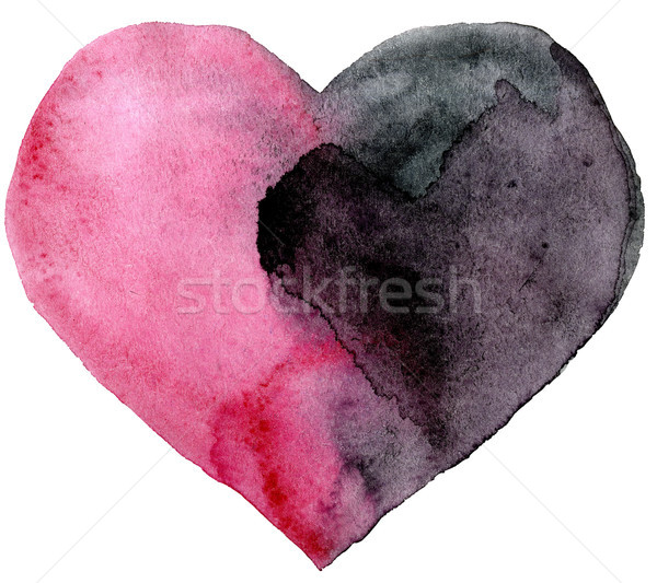 Acuarela roz negru inimă lumina umbra Imagine de stoc © Natalia_1947