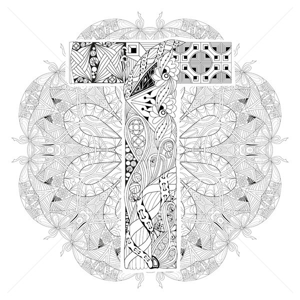 Mandala with letter T for coloring. Vector decorative zentangle Stock photo © Natalia_1947