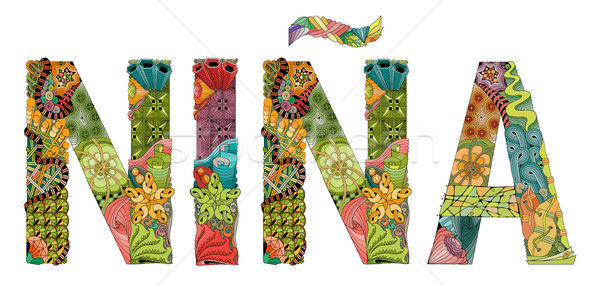 Stock photo: Word nina. Girl in Spanish. Vector decorative zentangle object