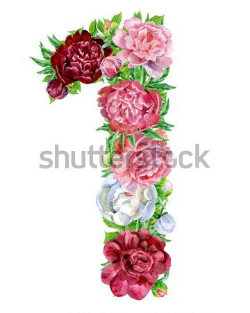 Stock photo: Number one of watercolor flowers