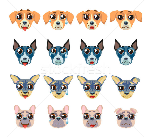 Set diferit câini emoticon vector autocolante Imagine de stoc © Natalia_1947