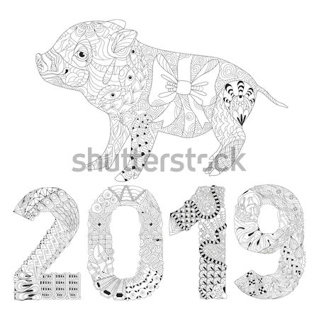 Number 2018 zentangle with dog. Vector decorative object Stock photo © Natalia_1947