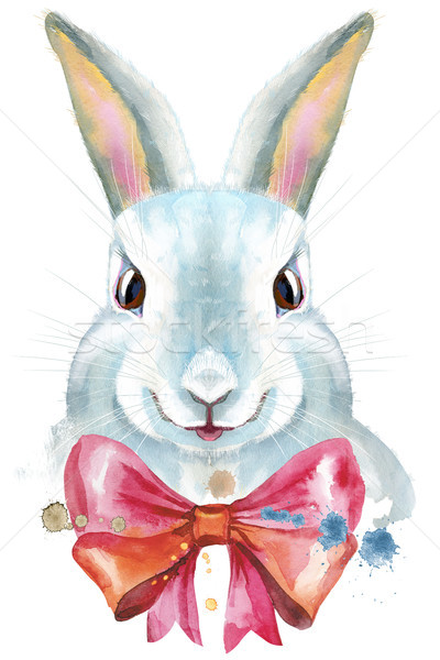 Couleur pour aquarelle illustration blanche lapin rose arc [[stock_photo]] © Natalia_1947