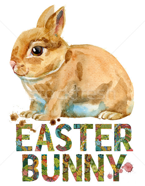 Acuarela ilustración beige conejo palabras Conejo de Pascua Foto stock © Natalia_1947