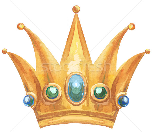 Acuarela coroană prinţesă aur pretios Imagine de stoc © Natalia_1947