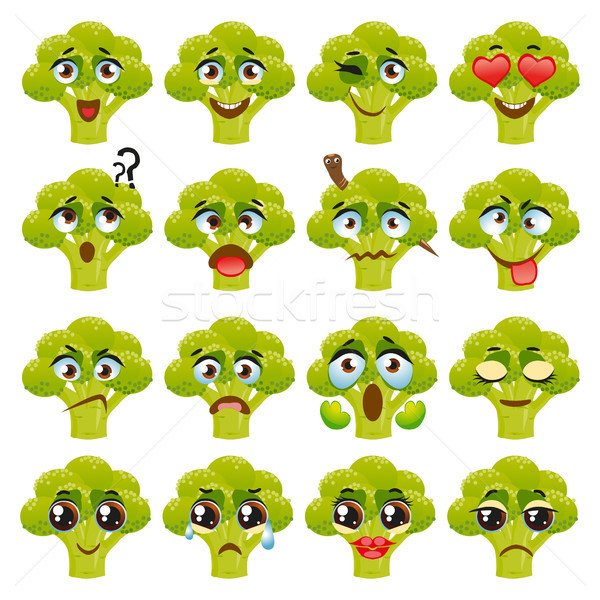 Broccoli emoticon amuzant drăguţ alimente set Imagine de stoc © Natalia_1947