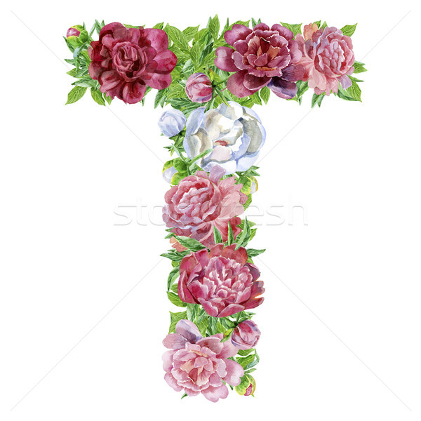 Letter T of watercolor flowers Stock photo © Natalia_1947