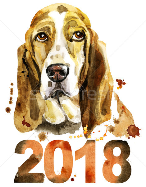 Watercolor portrait of basset hound with year 2018 Stock photo © Natalia_1947