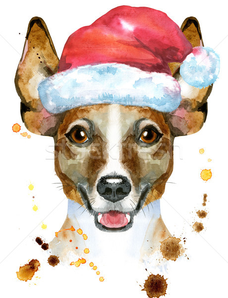 Watercolor portrait of jack russell terrier with Santa hat Stock photo © Natalia_1947