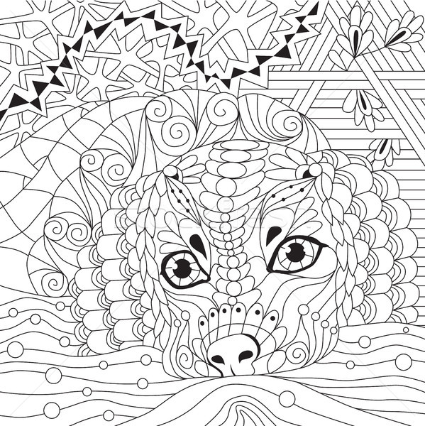 Lioness zentangle styled with clean lines for coloring book for anti stress, T - shirt design, tatto Stock photo © Natalia_1947