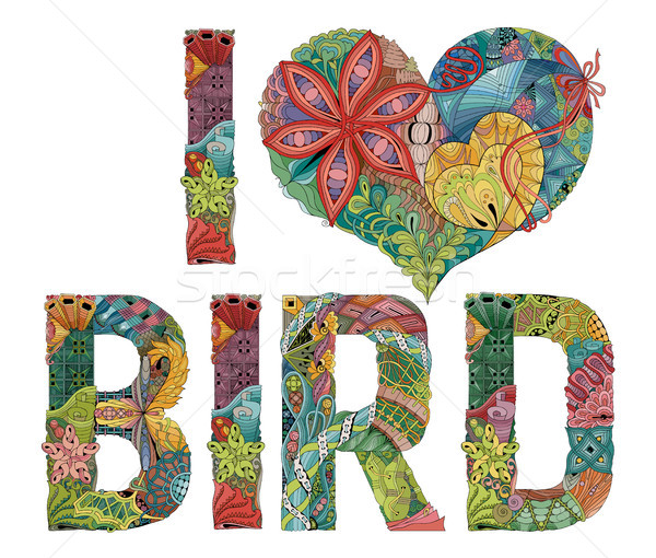 Cuvinte dragoste pasăre vector decorativ obiect Imagine de stoc © Natalia_1947