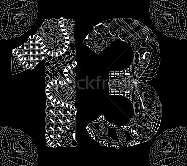 Szám tizenhárom fekete vektor dekoratív tárgy Stock fotó © Natalia_1947