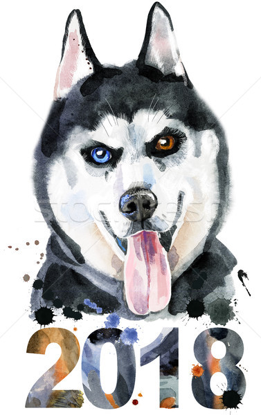 Acuarela portret răguşit drăguţ câine tricou Imagine de stoc © Natalia_1947
