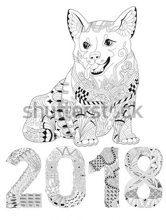 Number 2018 zentangle with dog. Vector decorative object Stock photo © Natalia_1947