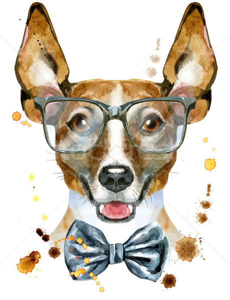 Watercolor portrait of jack russell terrier with bow-tie and glasses Stock photo © Natalia_1947