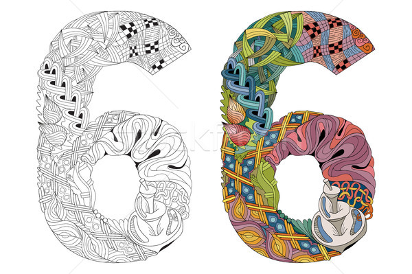 Number six zentangle for coloring. Vector decorative object Stock photo © Natalia_1947