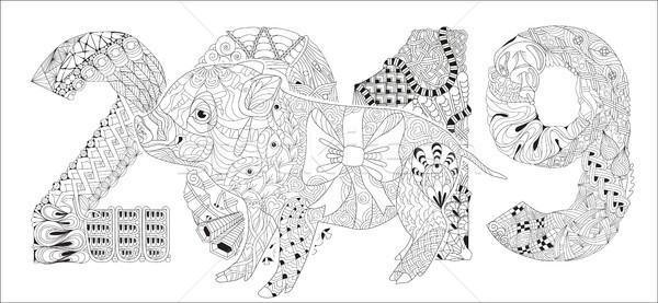 Piggy coloring book with number 2019 for adults vector Stock photo © Natalia_1947
