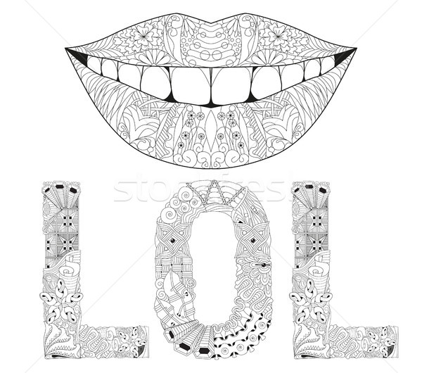 Word LOL with silhouette of lips. Vector decorative zentangle object. Stock photo © Natalia_1947
