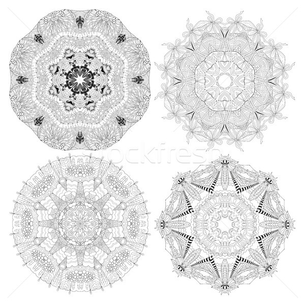 Stock photo: Hand drawn zentangle set of 4 mandalas for coloring page.