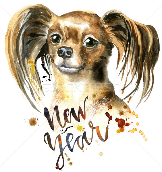 Watercolor portrait of long-haired toy terrier Stock photo © Natalia_1947