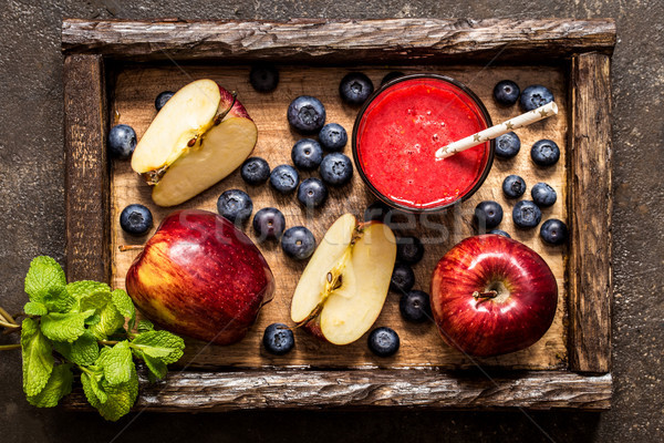 Smoothie of apples and blueberries, mint, healthy food, healthy life Stock photo © Natalya_Maiorova