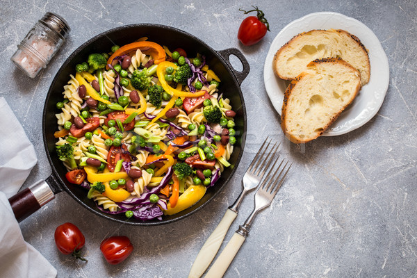 pasta salad with broccoli, vegetables, cabbage, tomato, beans, peas and greens Stock photo © Natalya_Maiorova