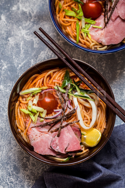 Noodle soup Asian with meat, vegetables and herbs, squid Stock photo © Natalya_Maiorova