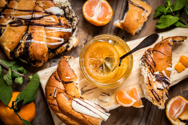 Citrus jam with sweet bread, pastries, oranges, lemon Stock photo © Natalya_Maiorova
