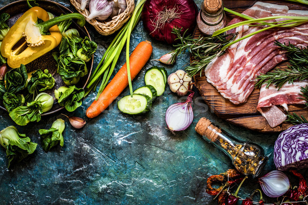 vegetable ingredients and meat for cooking dishes in a rustic style Stock photo © Natalya_Maiorova