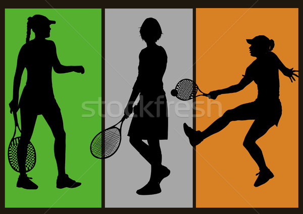 Set vector tenis siluete femei sportiv Imagine de stoc © naum