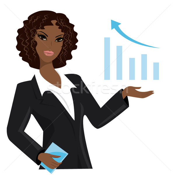 Afro-amerikaanse zakenvrouw wijzend business trends pak Stockfoto © naum